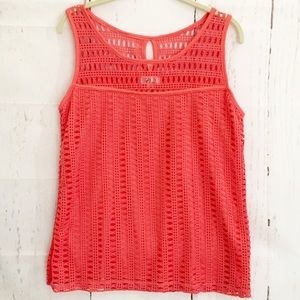 NWOT Coral Lined Crochet Sleeveless Top